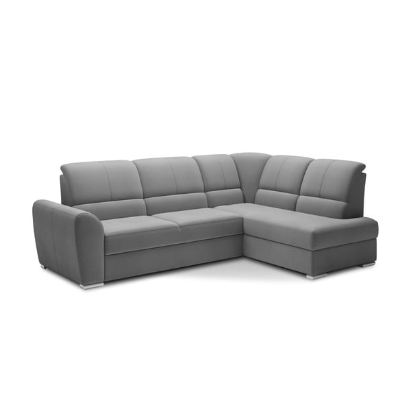Divano angolare grigio allungabile/con contenitore (con penisola a destra/a L) e rivestimento in velluto Siber – ELTAP-image-2