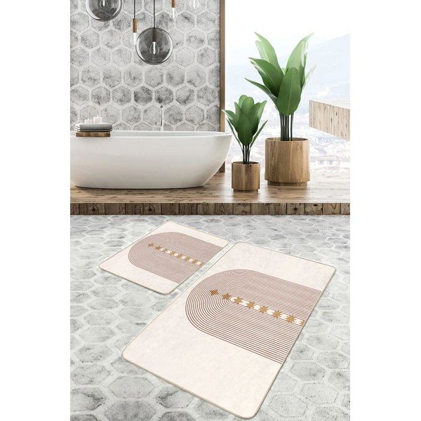 Set di tappetini per il bagno beige in velluto 2 pz 60x100 cm – Mila Home-image-3