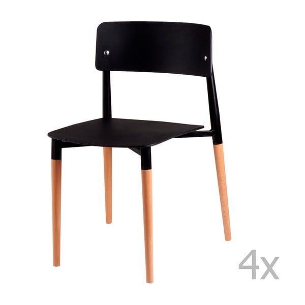 Set di 4 sedie da pranzo nere con gambe in legno Claire - sømcasa