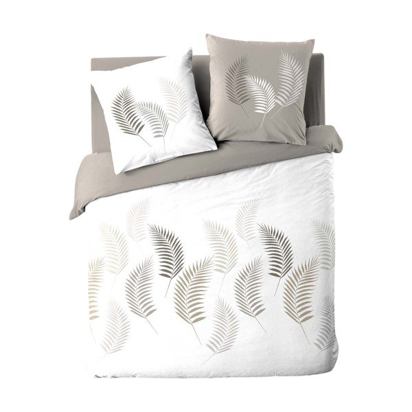 Set copripiumino e federa bianco e grigio tortora in cotone per letto matrimoniale e per letto esteso 240x220 cm Goyave – douceur d'intérieur