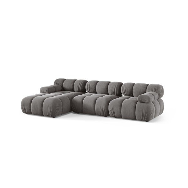 Divano angolare componibile grigio chiaro (con penisola a sinistra/con chaise lounge) con rivestimento in velluto – Micadoni -image-1