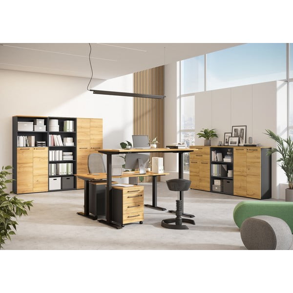 Scrivania regolabile elettricamente con piano effetto rovere 80x160 cm Agenda - Germania-image-1