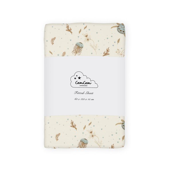 Lenzuolo con angoli per bambini giallo chiaro in cotone organico per culla 60x120 cm Sea Garden – Cam Cam Copenhagen