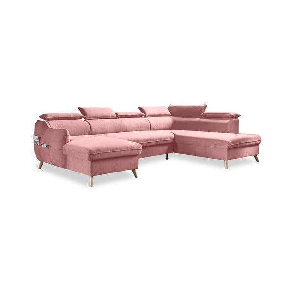 Divano letto angolare a U in velluto rosa chiaro (angolo destro) Sweet Harmony - Miuform