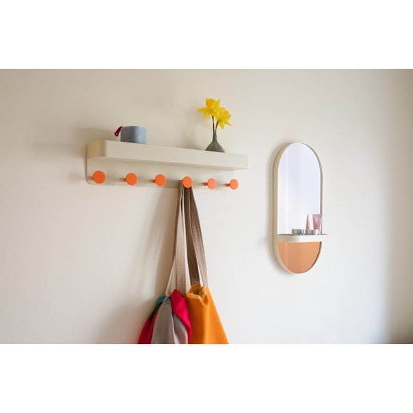 Specchio da parete arancione con mensola Taupe - Remember-image-1