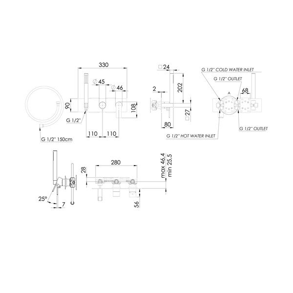 Rubinetto per doccia in nero opaco da incasso (con tre uscite) Pax – Sapho-image-2