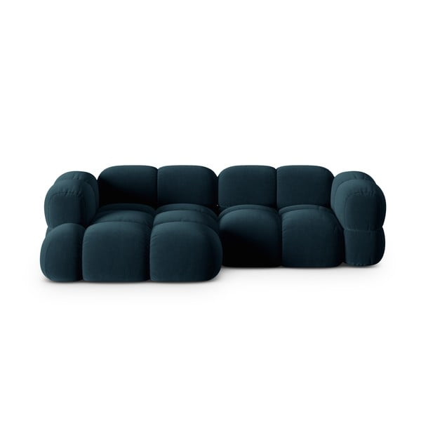 Divano angolare blu scuro (con penisola a sinistra/con chaise lounge) con rivestimento in velluto Loretto – Cosmopolitan Design
