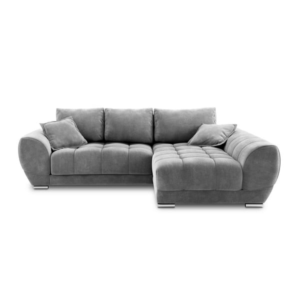 Divano letto angolare grigio con rivestimento in velluto, angolo destro Nuage - Windsor & Co Sofas