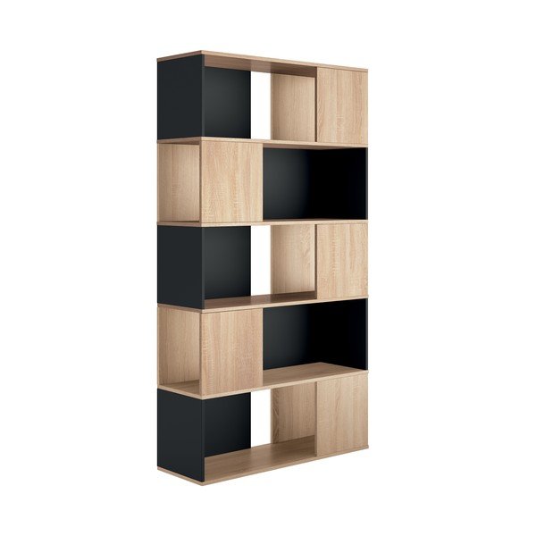 Libreria nera in rovere decorato 98x180 cm Rossio - TemaHome-image-2
