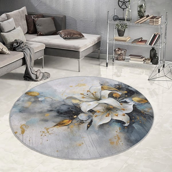Tappeto rotondo blu/grigio lavabile ø 100 cm Golden Lilly – Mila Home-image-1