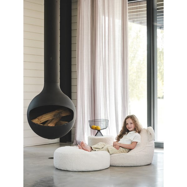 Pouf a sacco per bambini color crema con rivestimento in bouclé Round – Wigiwama-image-3