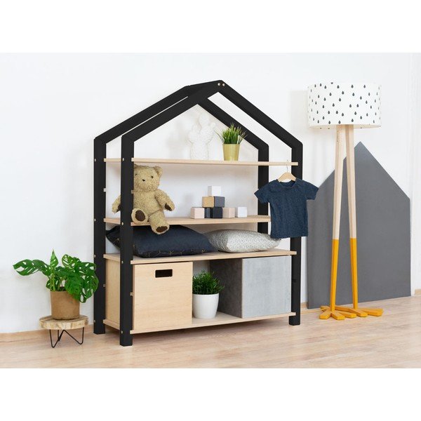 Scaffale in legno nero con ripiani beige Polly, 111 x 137 cm - Benlemi