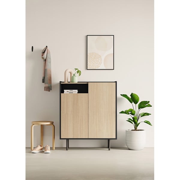 Scarpiera in rovere con decoro nero e naturale Sienna - TemaHome-image-1