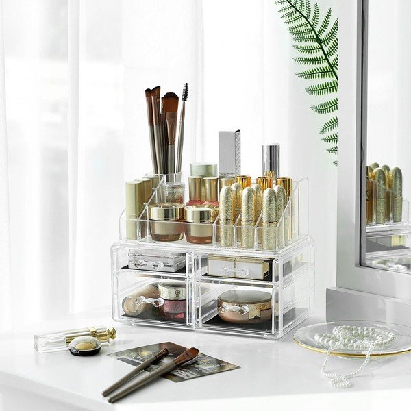 Organizer in acrilico trasparente con 4 cassetti per gioielli e cosmetici Luna - Songmics-image-3