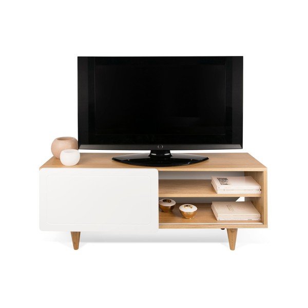 Tavolo TV in legno di quercia con dettagli bianchi Nyla - TemaHome