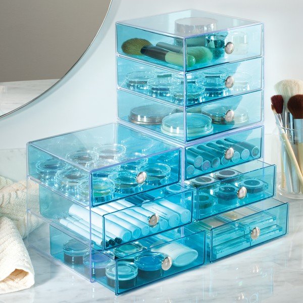 Organizer blu a 3 livelli con cassetti , 16,5 x 16,5 cm - iDesign-image-1