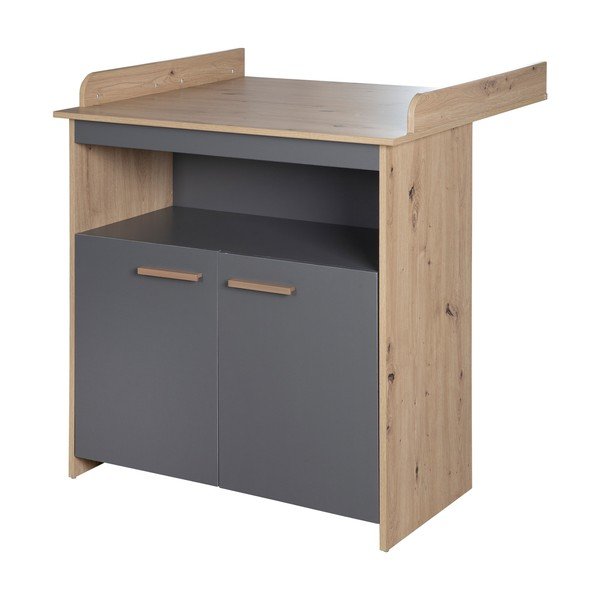 Cassettiera per bambini color antracite/di colore naturale con effetto rovere con fasciatoio 88x98x75 cm Anna – Roba-image-3
