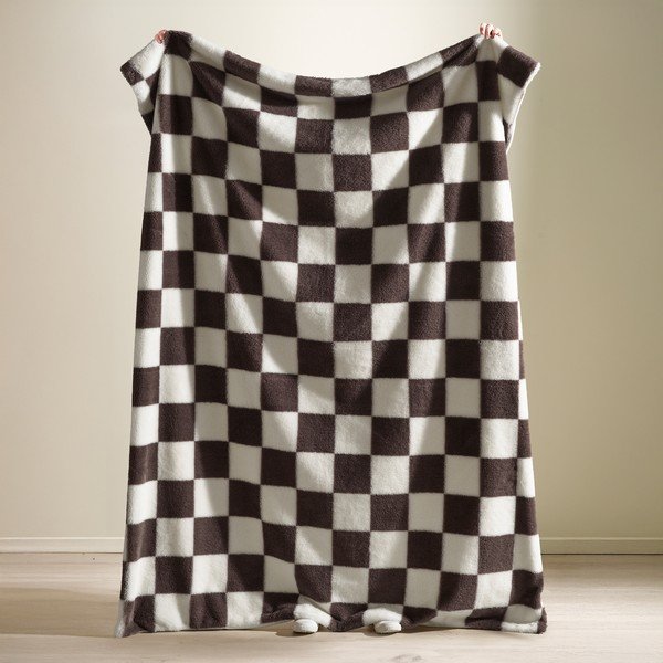 Coperta bianca/marrone scuro 130x170 cm Cosy Soft Checkerboard – Catherine Lansfield-image-1