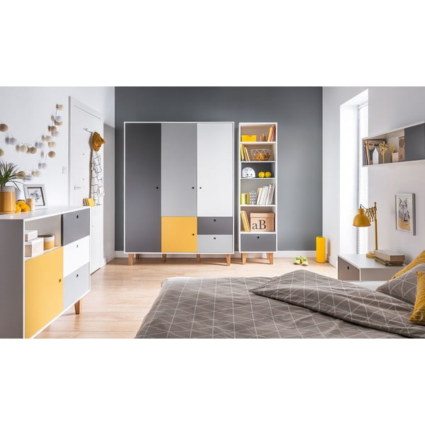 Cassettiera bianca e grigia con dettaglio giallo Concept - Vox-image-1