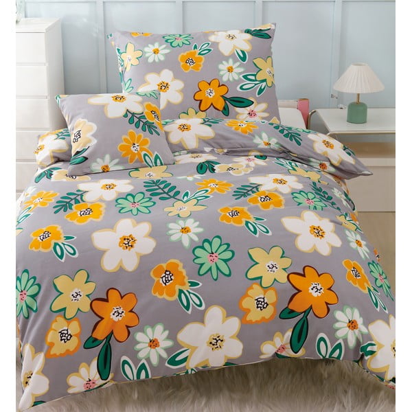 Lenzuolo singolo arancio-grigio 3 pezzi in microsatin 140x200 cm Grace - My House-image-1