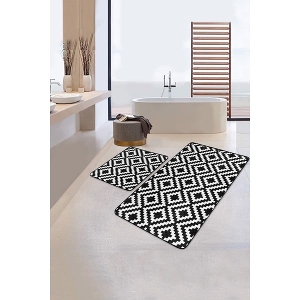 Tappetini da bagno bianco-nero in set da 2 100x60 cm - Minimalist Home World-image-1