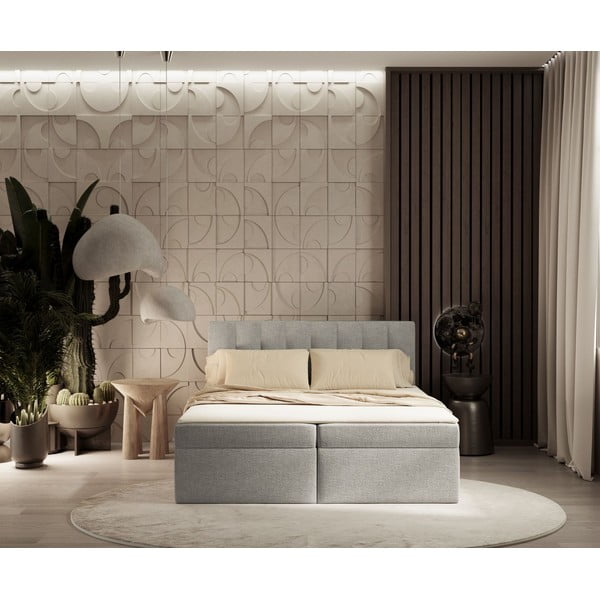 Letto boxspring grigio chiaro con contenitore 160x200 cm Novento - Maison de Rêve-image-3