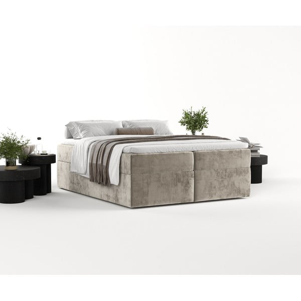 Letto boxspring marrone chiaro con contenitore 140x200 cm Yoko - Maison de Rêve-image-1