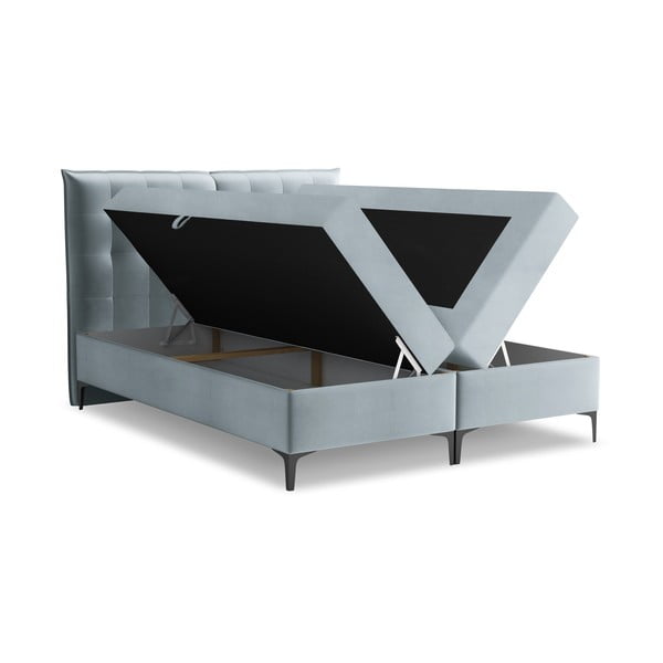 Letto boxspring azzurro con contenitore 180x200 cm Mikana – Makamii-image-1