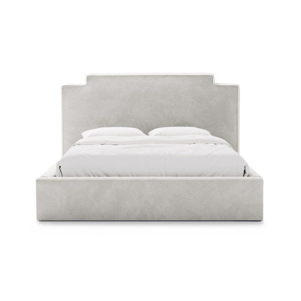 Letto matrimoniale imbottito grigio chiaro con contenitore con rete inclusa 140x200 cm Princess – Micadoni -image-2