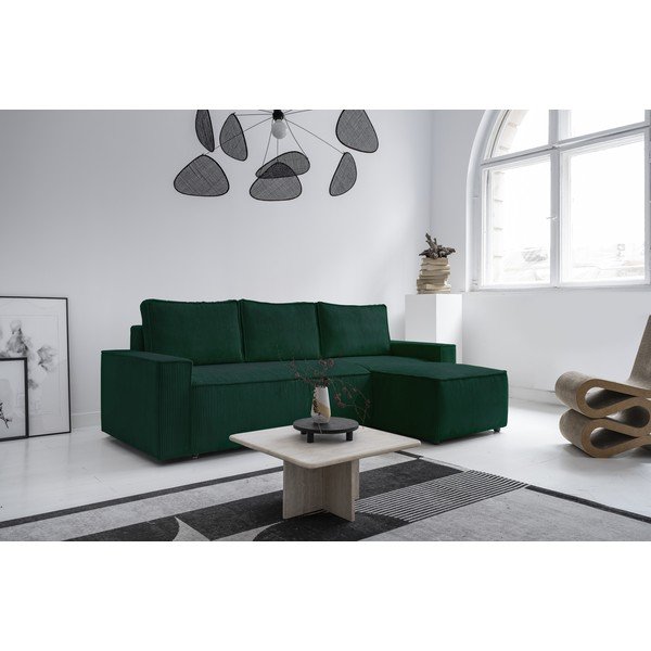 Divano letto angolare in velluto a coste verde scuro Brave Dave - Miuform-image-3