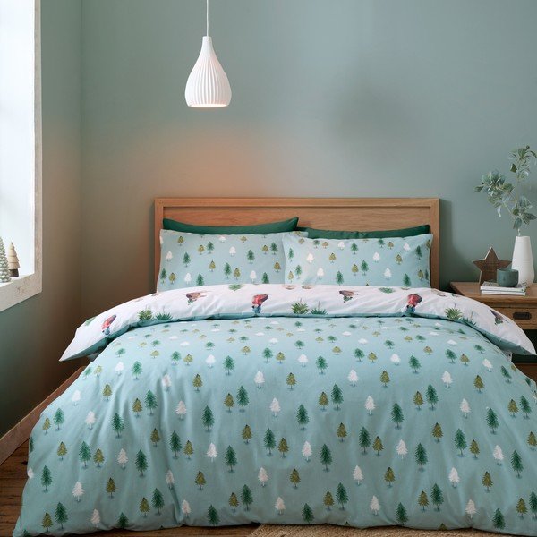 Biancheria da letto singola in flanella bianca 135x200 cm Snowy Penguin - Catherine Lansfield-image-1
