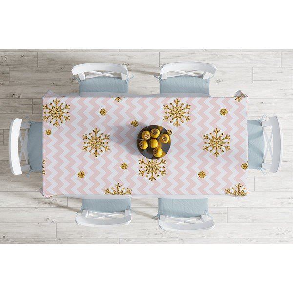 Tovaglia natalizia in misto cotone Fiocco di neve oro, 140 x 180 cm Snowflakes - Minimalist Cushion Covers-image-1