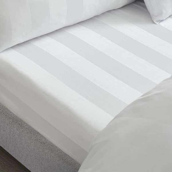 Lenzuolo con angoli bianco in raso di seta 150x200 cm So Soft Satin Stripe – Catherine Lansfield-image-1