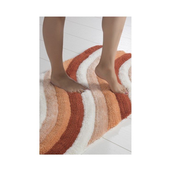 Tappeto da bagno arancione e bianco Waves Trismo, 100 x 60 cm - Foutastic-image-1