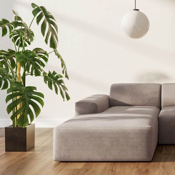 Divano angolare beige (con penisola a sinistra e chaise lounge) rivestito in velluto a coste Villet – Rodier-image-3