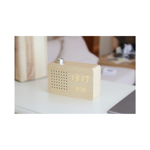 Sveglia beige con display a LED giallo e Radio Click Clock - Gingko-image-1