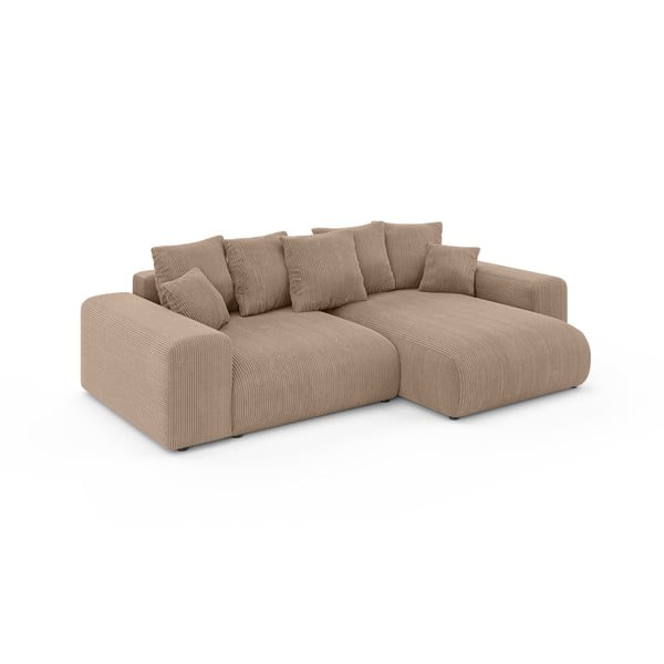 Divano angolare beige allungabile/con contenitore (con composizione variabile) con rivestimento in velluto a coste Luma – Ropez-image-2