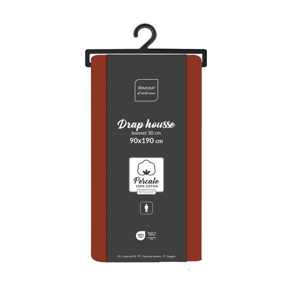 Lenzuolo con angoli color mattone in percalle di cotone 90x190 cm Percaline – douceur d'intérieur-image-2