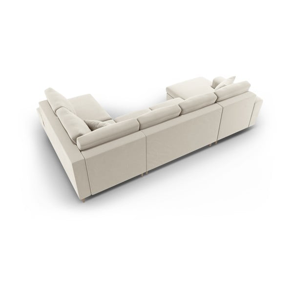 Divano angolare beige allungabile e con contenitore (con penisola a destra/a U) con rivestimento in velluto Kyoto – Cosmopolitan Design-image-4