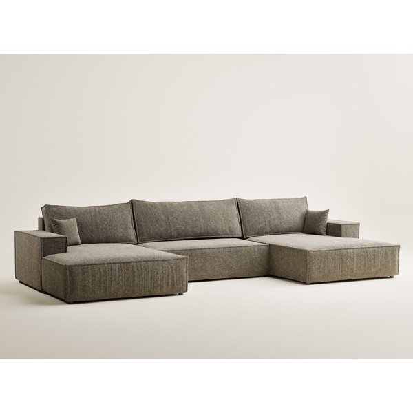 Divano angolare marrone allungabile/con contenitore (a U) con rivestimento in ciniglia Kyoto – Maison de Rêve-image-2