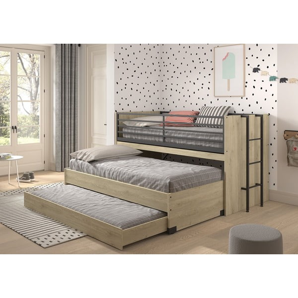 Letto da bambini a castello/estraibile di colore naturale con scrivania con rete inclusa 90x200 cm Sam – Vipack-image-1
