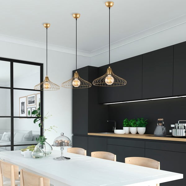 Lampadario dorato con paralume in metallo ø 36 cm Depay – Opviq lights-image-2