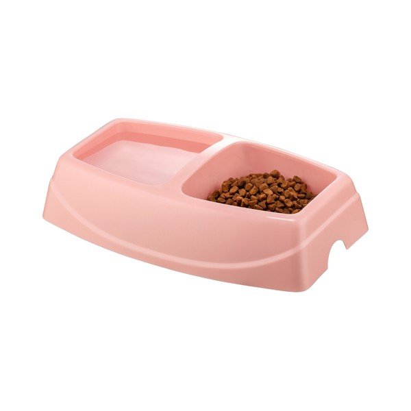 Ciotola doppia rosa per cani , 30,5 x 19,5 cm - Petpetite
