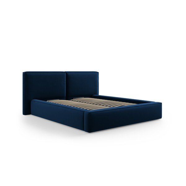 Letto matrimoniale imbottito in blu scuro in velluto con contenitore con rete inclusa 200x200 cm Arendal – Cosmopolitan Design
