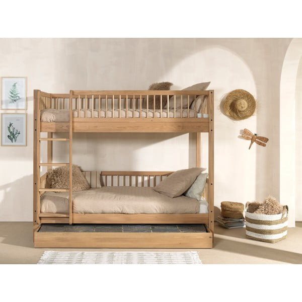 Letto da bambini a castello/estraibile di colore naturale in rovere massiccio con contenitore con rete inclusa 90x200 cm Forrest – Vipack-image-1