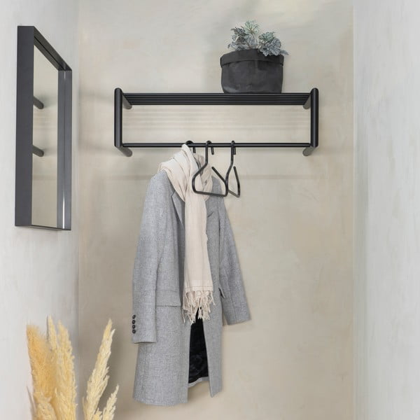Attaccapanni da parete nero in metallo con scaffale 80 cm Smooth – Spinder Design-image-1