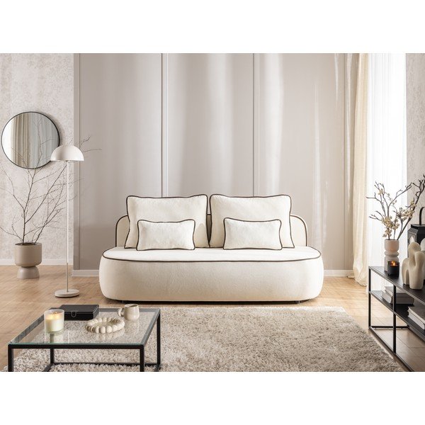 Divano marrone/color crema allungabile/con contenitore con rivestimento in velluto 210 cm Saga – Ropez-image-1