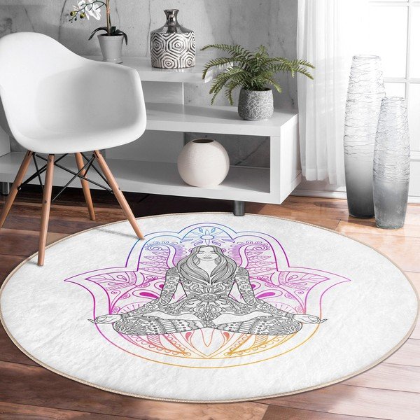 Tappeto rotondo lavabile bianco adatto a robot aspirapolvere ø 120 cm Comfort - Mila Home-image-1