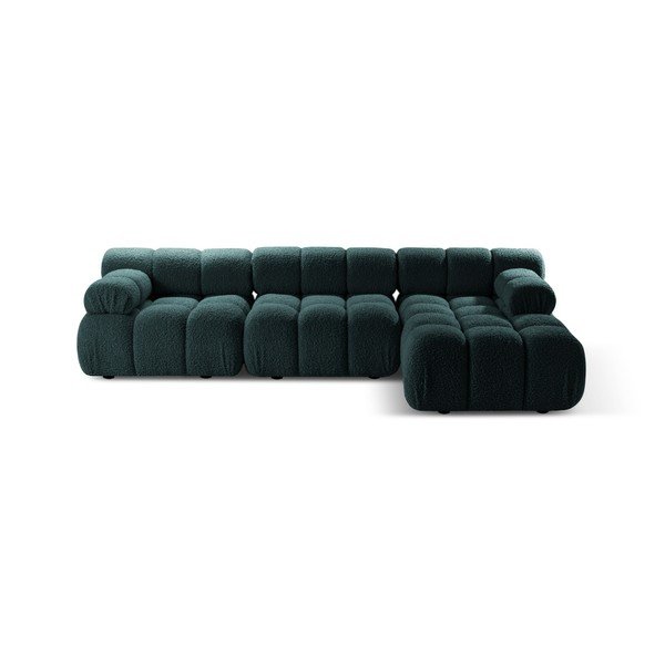 Divano angolare componibile color petrolio (con penisola a destra/con chaise lounge) con rivestimento in bouclé – Micadoni 