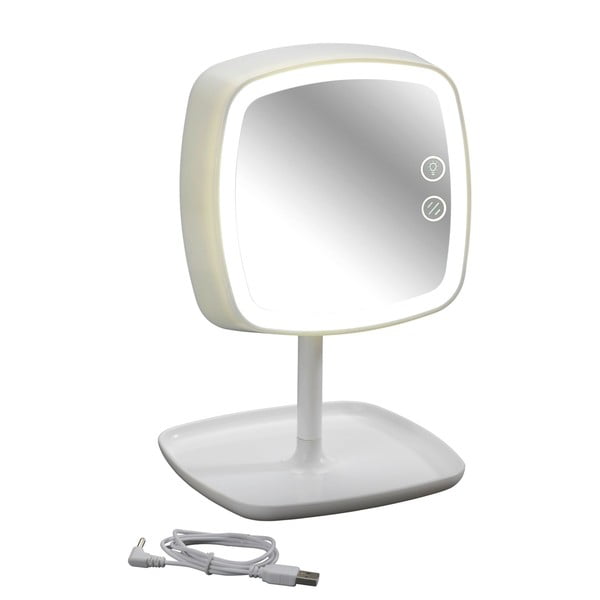 Specchio da tavolo e lampada bianchi con luce LED OStia - Wenko